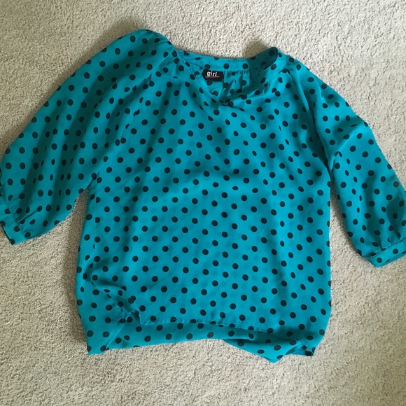 Turquoise polkadot girls blouse - Picture 1 of 2